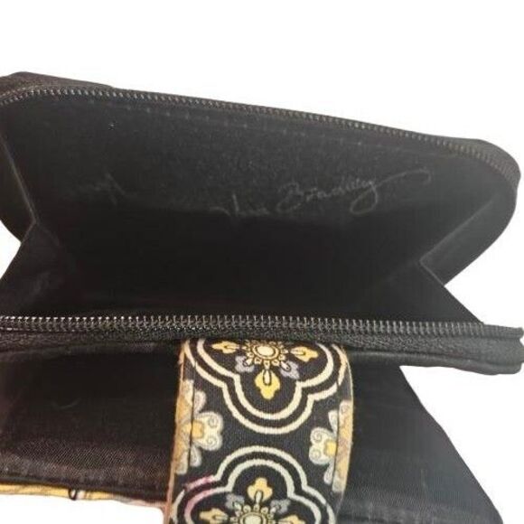 Vera Bradley foldable wallet Black yellow floral pattern Multiple pockets - Picture 4 of 5